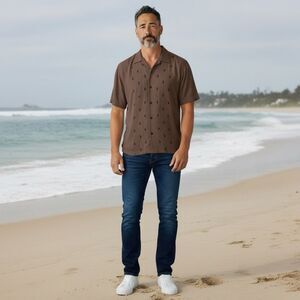 Nat Nast Men Silk Button Down American Fit Short Sleeve Shirt Sizs Large Pit 50.